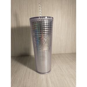 Starbucks 24oz Silver Grid Dichroic Cold Cup Venti Tumbler With Straw